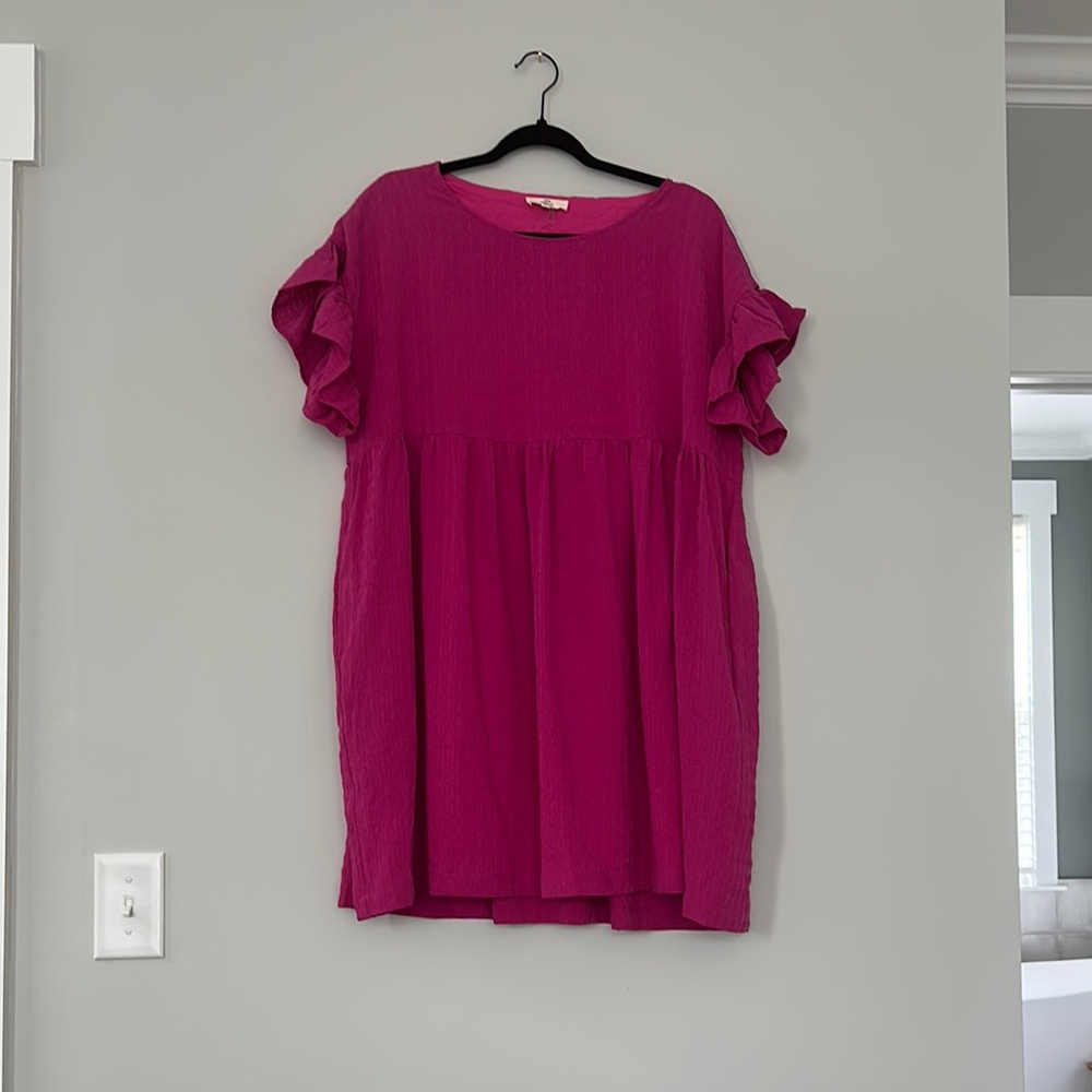 Pink Ruffle Sleeve Dress